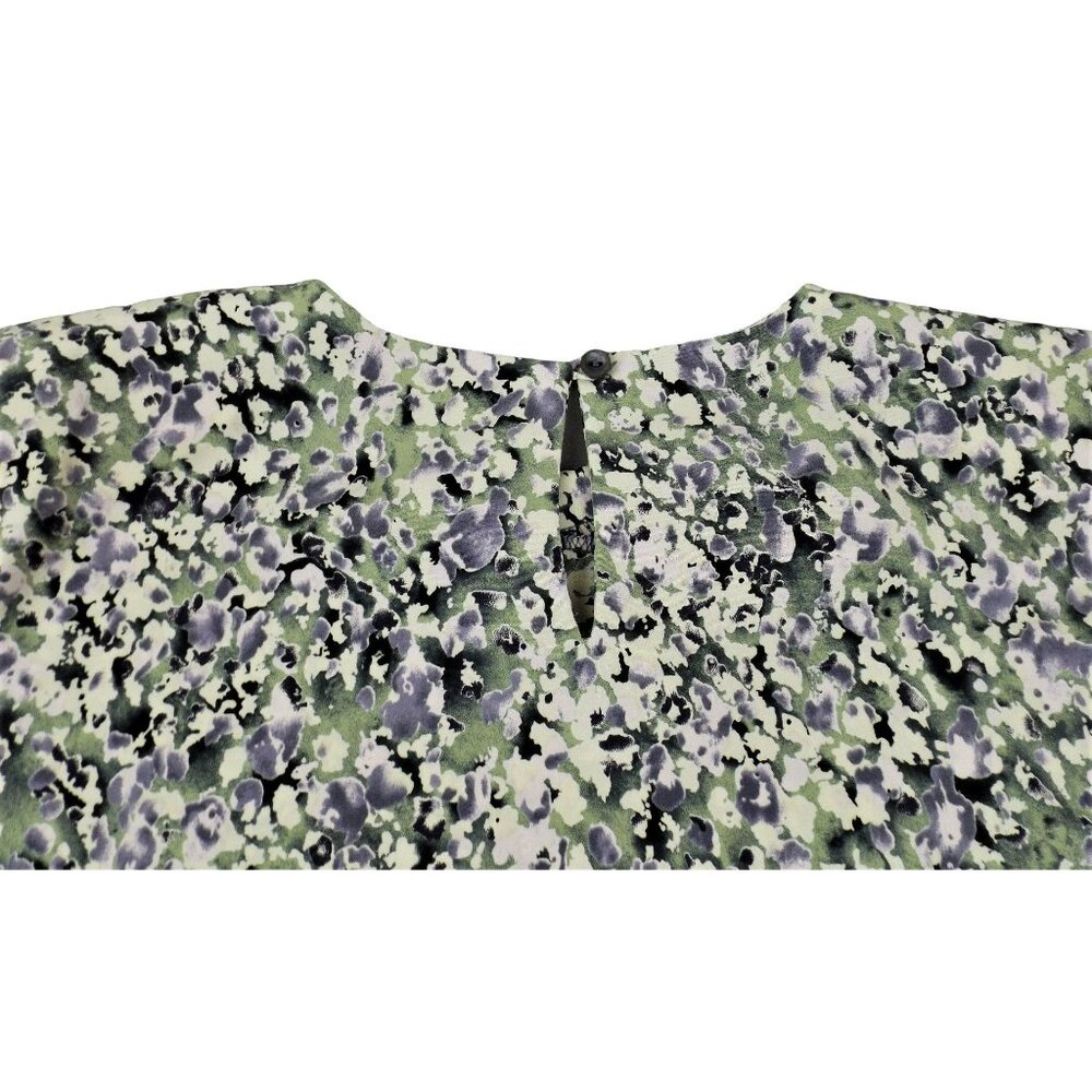 Womens Floral Blouse Black Green and Purple Top Size Large Short Sleeve  JH1037 - Picture 4 of 4